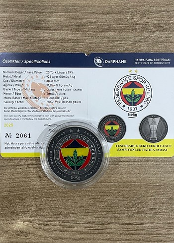 Fenerbahçe Beko Euroleague Şampiyonluk Hatıra Parası