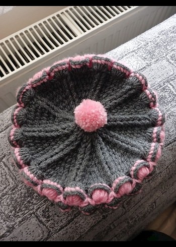 Pembe Ponponlu Gri Örgü Bere - Görsel 2