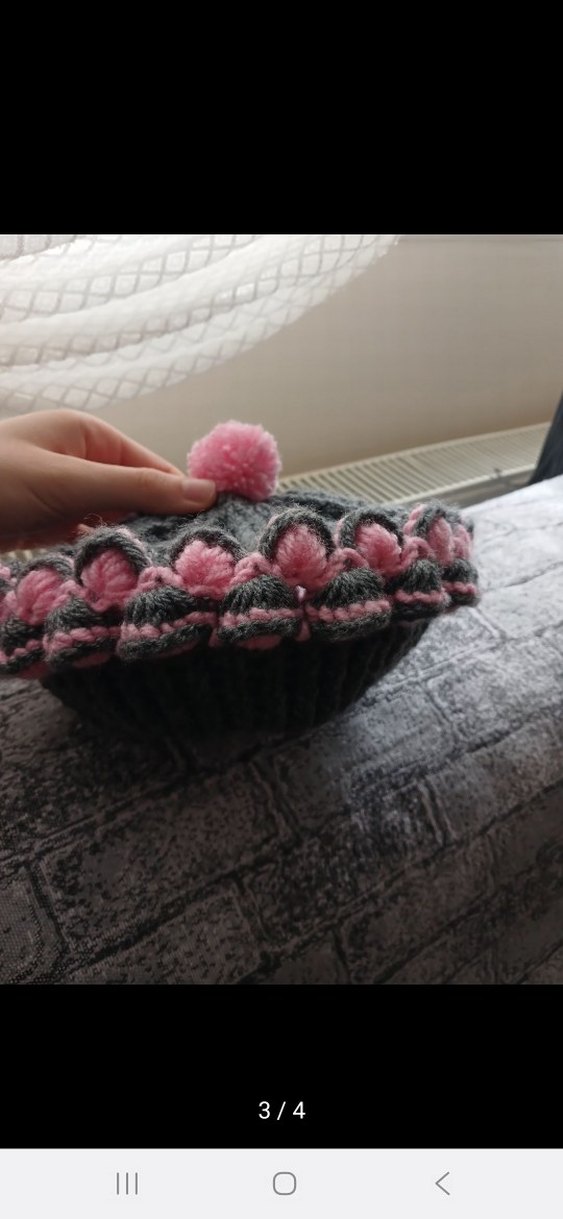 Pembe Ponponlu Gri Örgü Bere - Görsel 3