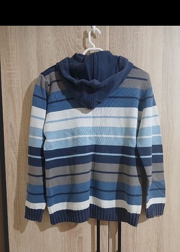 Çizgili Kapüşonlu Erkek Çocuk Triko Kazak - Görsel 3