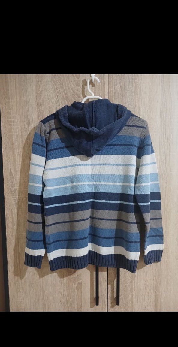 Çizgili Kapüşonlu Erkek Çocuk Triko Kazak - Görsel 3