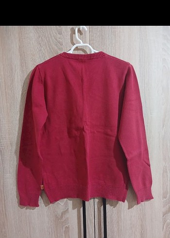 Bordo V Yaka Örgü Erkek Çocuk Kazak - Görsel 3