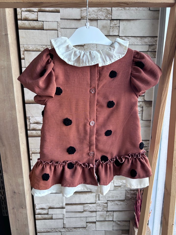 Kahverengi Kız Çocuk Fırfırlı Elbise - Görsel 2