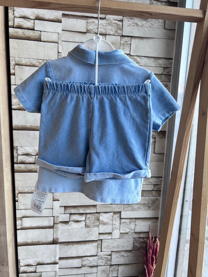 Erkek Çocuk Kısa Kollu Denim Gömlek Ve Şort Takım - Görsel 2