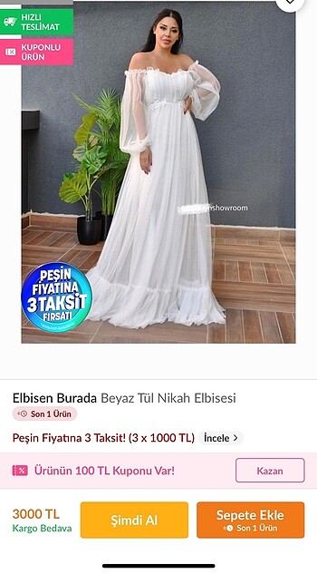 Beyaz tül nikah elbisesi