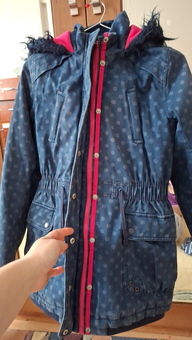 Kız Çocuk Mavi Desenli Kot Ceket - Görsel 4