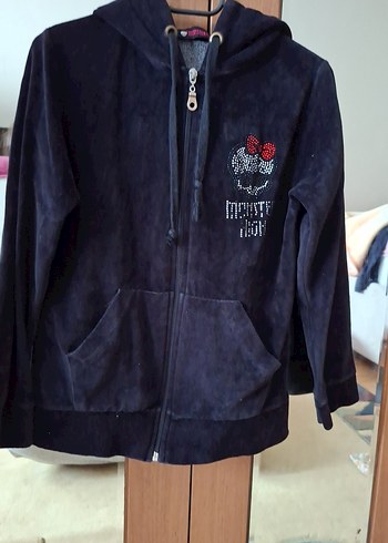 Kapüşonlu Siyah Fermuarlı çocuk hırka - Görsel 2