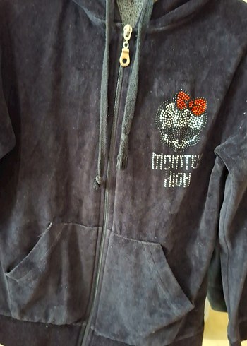 Kapüşonlu Siyah Fermuarlı çocuk hırka - Görsel 3