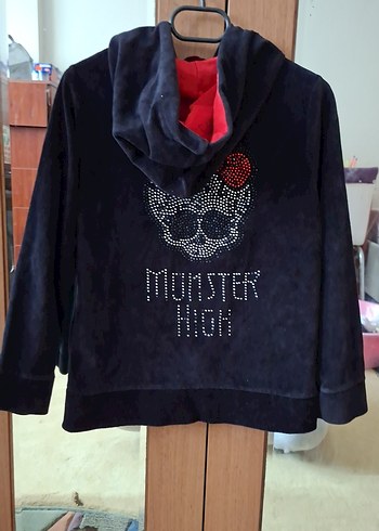 Kapüşonlu Siyah Fermuarlı çocuk hırka - Görsel 5