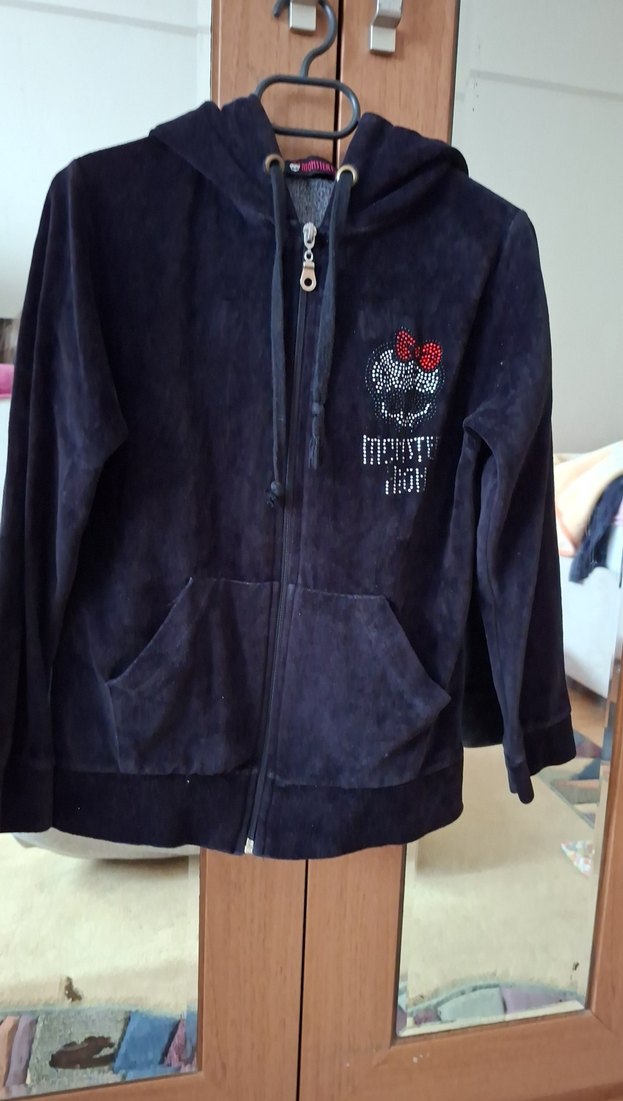 Kapüşonlu Siyah Fermuarlı çocuk hırka - Görsel 2