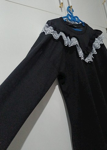 Dantel Detaylı Siyah Uzun Kollu Kadın Kazak - Görsel 4