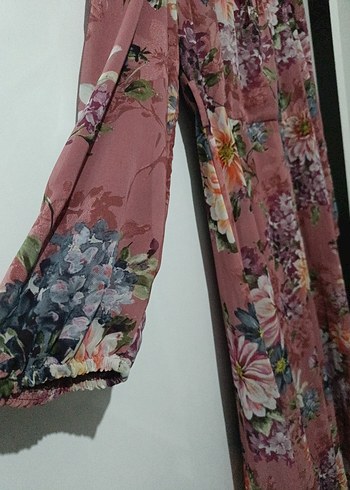 Pembe Çiçekli Uzun Bohem Elbise - Görsel 4