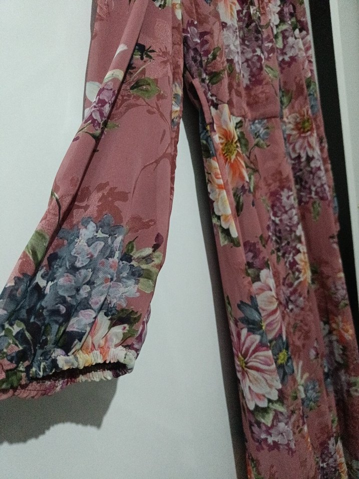 Pembe Çiçekli Uzun Bohem Elbise - Görsel 4