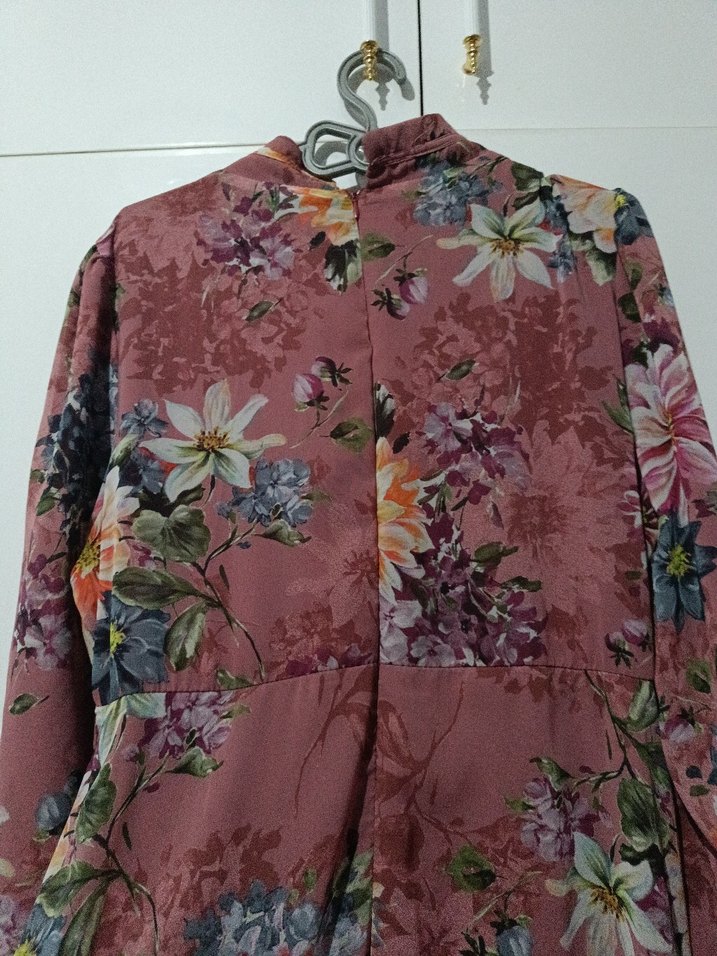 Pembe Çiçekli Uzun Bohem Elbise - Görsel 2