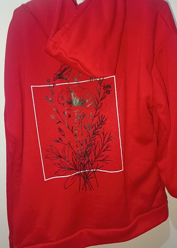 Kırmızı Kapüşonlu Kadın Sweatshirt - Görsel 2