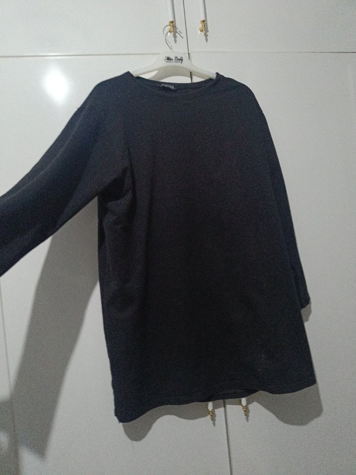 Siyah Kadın Keten Salaş Kazak - Görsel 2