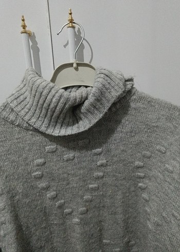 Gri Uzun Kollu Boğazlı Kadın Triko Kazak - Görsel 2
