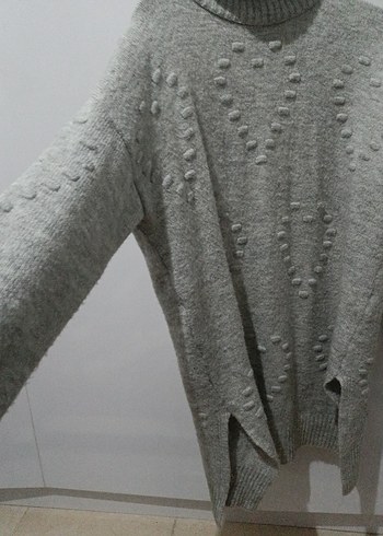 Gri Uzun Kollu Boğazlı Kadın Triko Kazak - Görsel 3