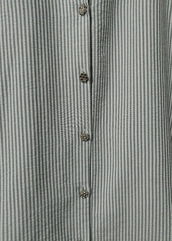 Gri Çizgili Uzun Kollu Kadın Keten Gömlek - Görsel 4