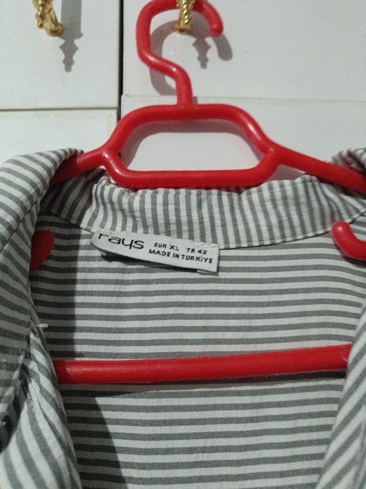 Gri Çizgili Uzun Kollu Kadın Keten Gömlek - Görsel 3