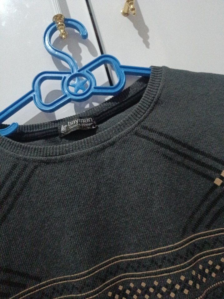 Gri Erkek Triko Salaş Sweatshirt - Görsel 3