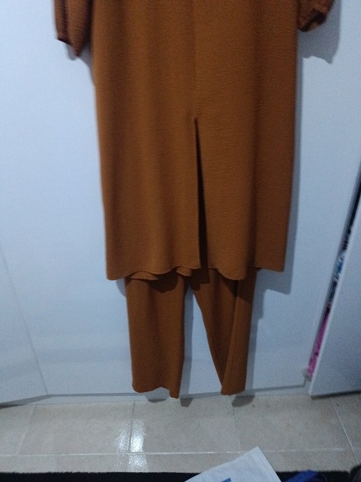 Uzun Kollu Kahverengi Salaş Tunik - Görsel 3