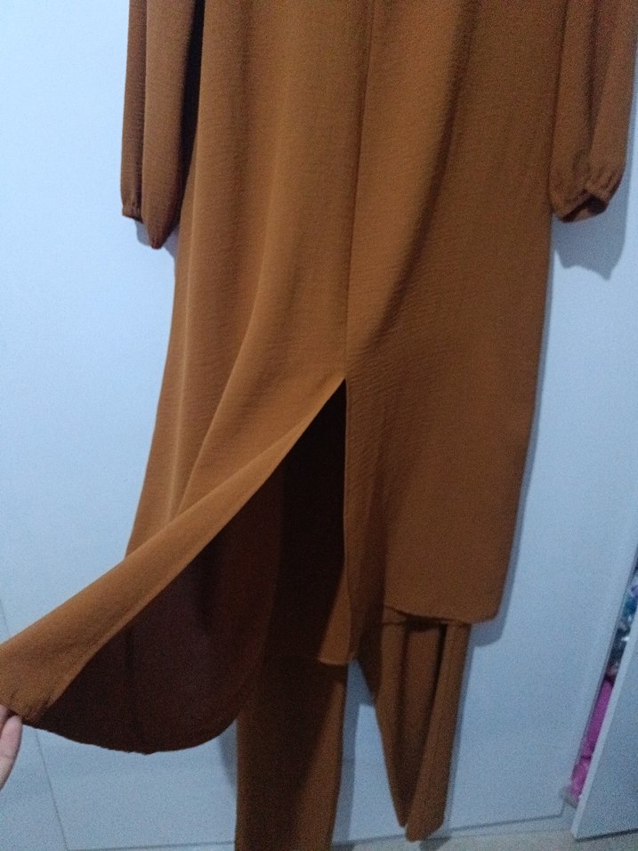 Uzun Kollu Kahverengi Salaş Tunik - Görsel 2