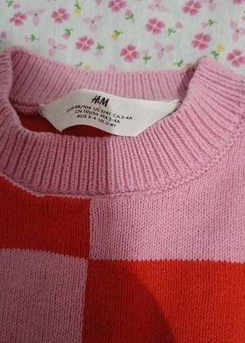 Pembe-Kırmızı Kareli Triko cocuk Kazak - Görsel 2