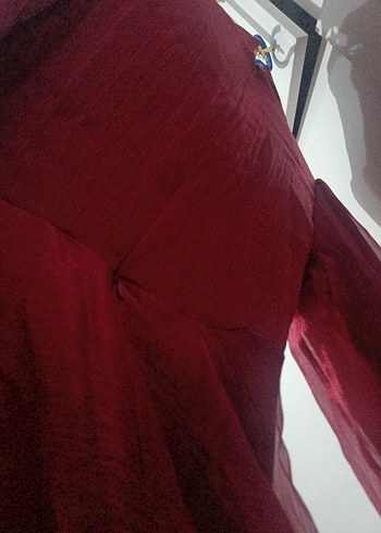 Bordo Nakışlı Uzun Kollu Abiye Elbise - Görsel 6