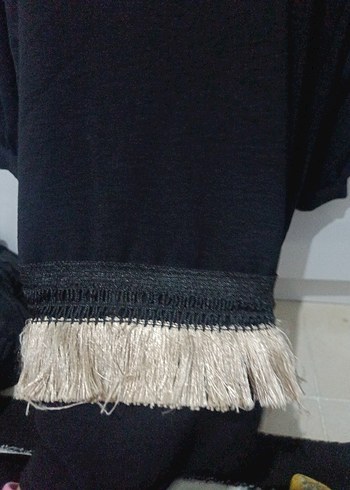 Püsküllü Siyah Uzun Kollu Kadın Tunik - Görsel 2