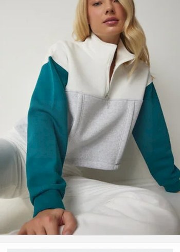 Kadın Gri Yarım Fermuarlı Yüksek Yakalı Sweatshirt