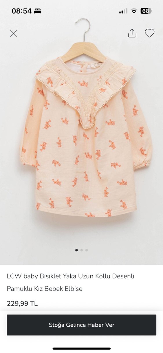 Bej Renkli Uzun Kollu Kız Elbisesi - Görsel 2