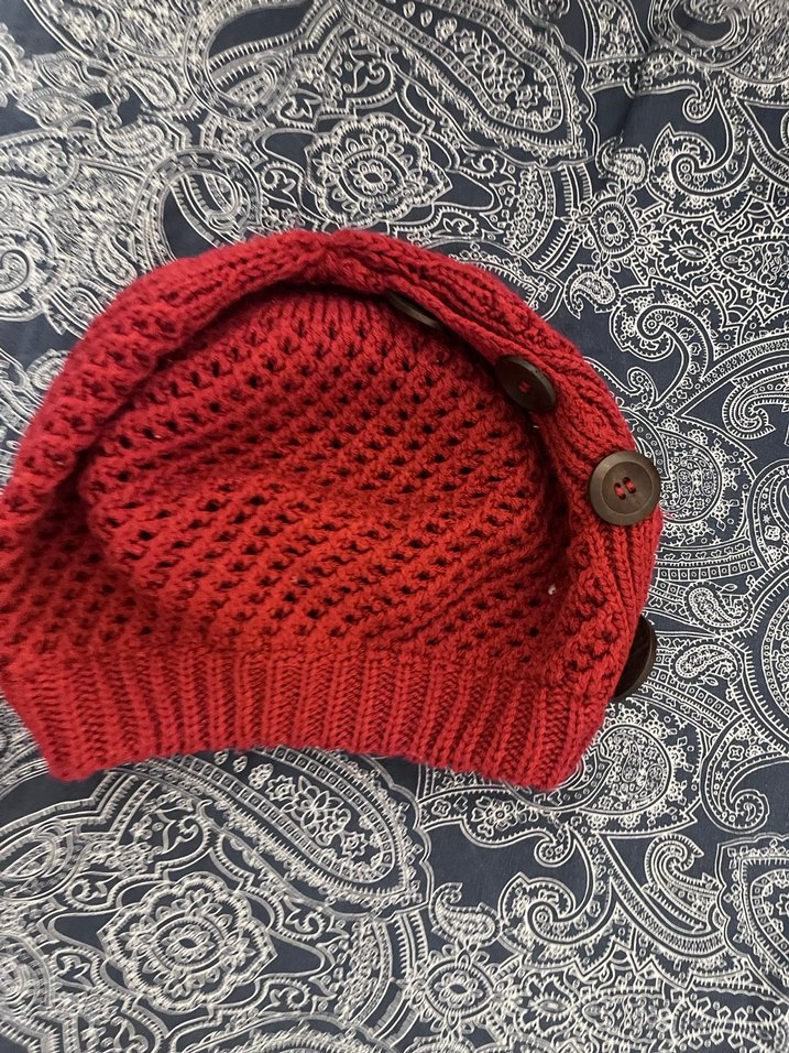 Kadın Kırmızı Örgü Bohem Bere - Görsel 2