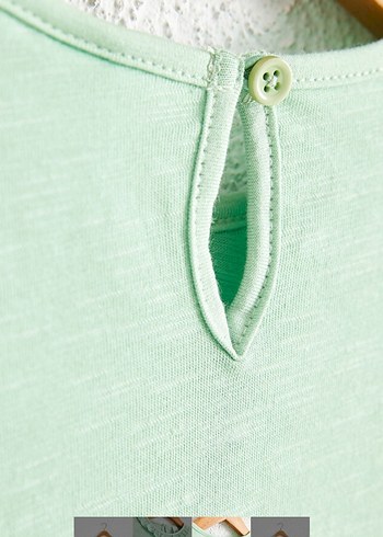 Kız Çocuk Yeşil Uzun Kollu Pamuklu Tişört - Görsel 3