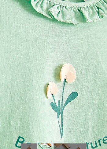 Kız Çocuk Yeşil Uzun Kollu Pamuklu Tişört - Görsel 2