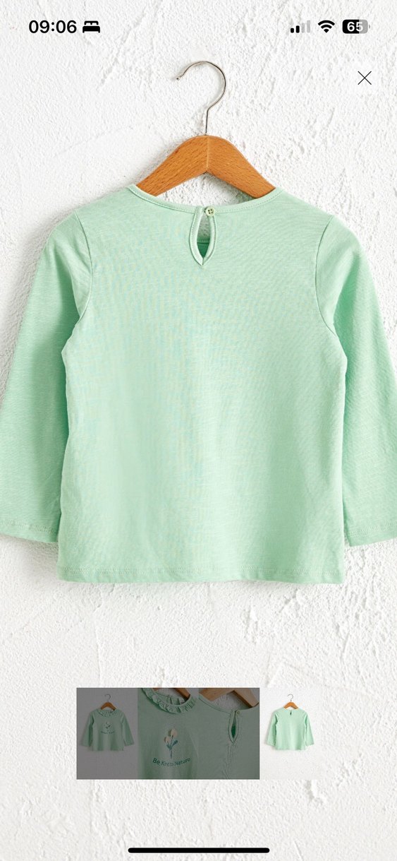 Kız Çocuk Yeşil Uzun Kollu Pamuklu Tişört - Görsel 4