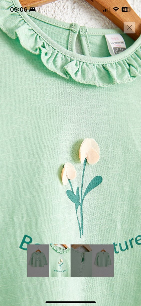 Kız Çocuk Yeşil Uzun Kollu Pamuklu Tişört - Görsel 2