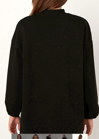 Kadın Siyah simli Pamuklu Salaş Midi Tunik - Görsel 6