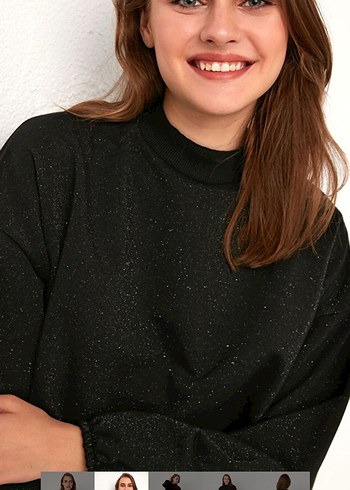 Kadın Siyah simli Pamuklu Salaş Midi Tunik - Görsel 3