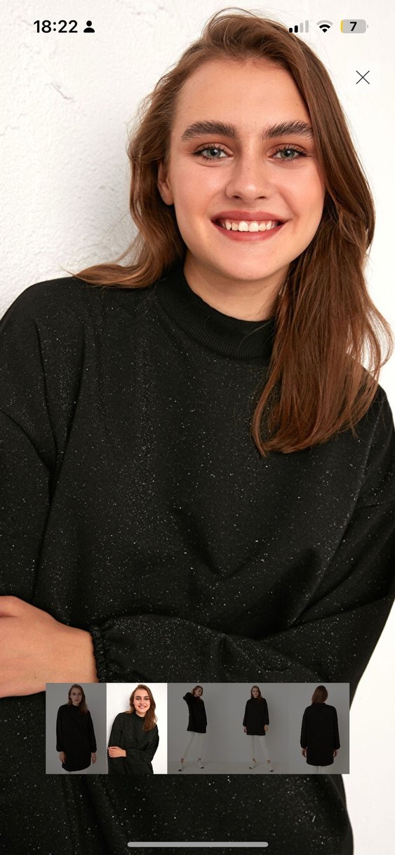 Kadın Siyah simli Pamuklu Salaş Midi Tunik - Görsel 3