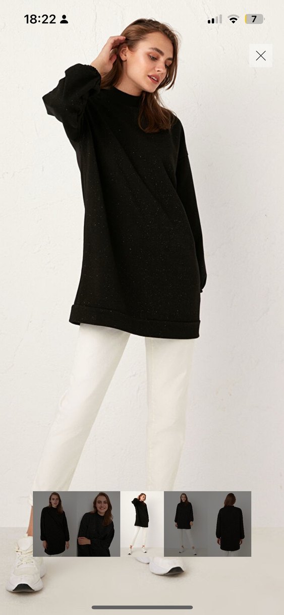 Kadın Siyah simli Pamuklu Salaş Midi Tunik - Görsel 2