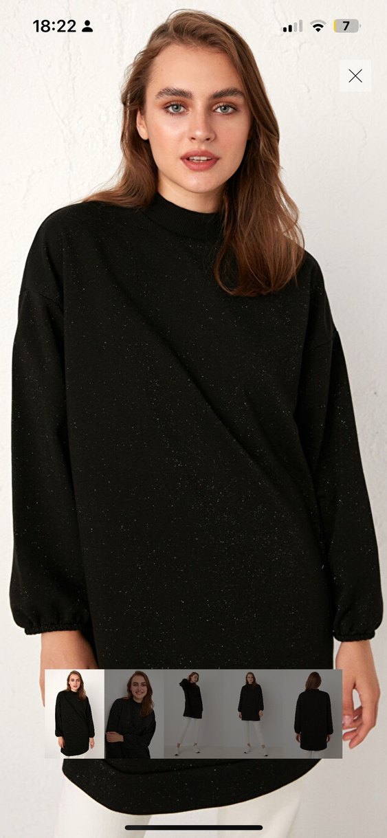 Kadın Siyah simli Pamuklu Salaş Midi Tunik - Görsel 4