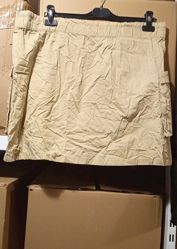 H&M Bej Keten Mini Etek bel 104 cm boy 45 cm