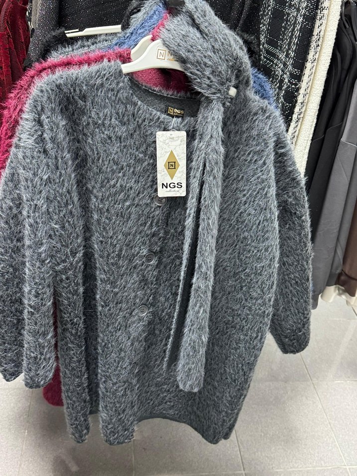 Mavi Suni Kürklü Atkılı Kadın Kaban - Görsel 3