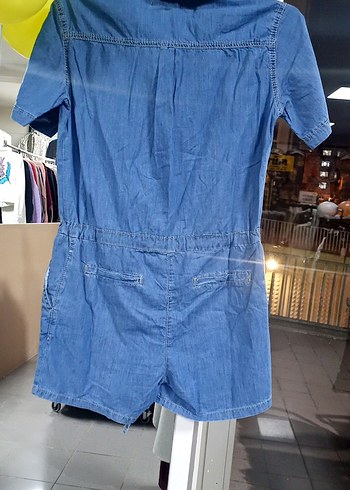 Kadın Mavi Denim Kısa Kollu Tulum /şortlu bel 86 boy 83 SON FİYT - Görsel 3