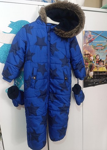 Koyu Mavi Yıldız Desenli Bebek Kar Tulumu - Görsel 2