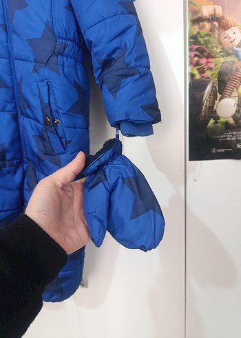 Koyu Mavi Yıldız Desenli Bebek Kar Tulumu - Görsel 5