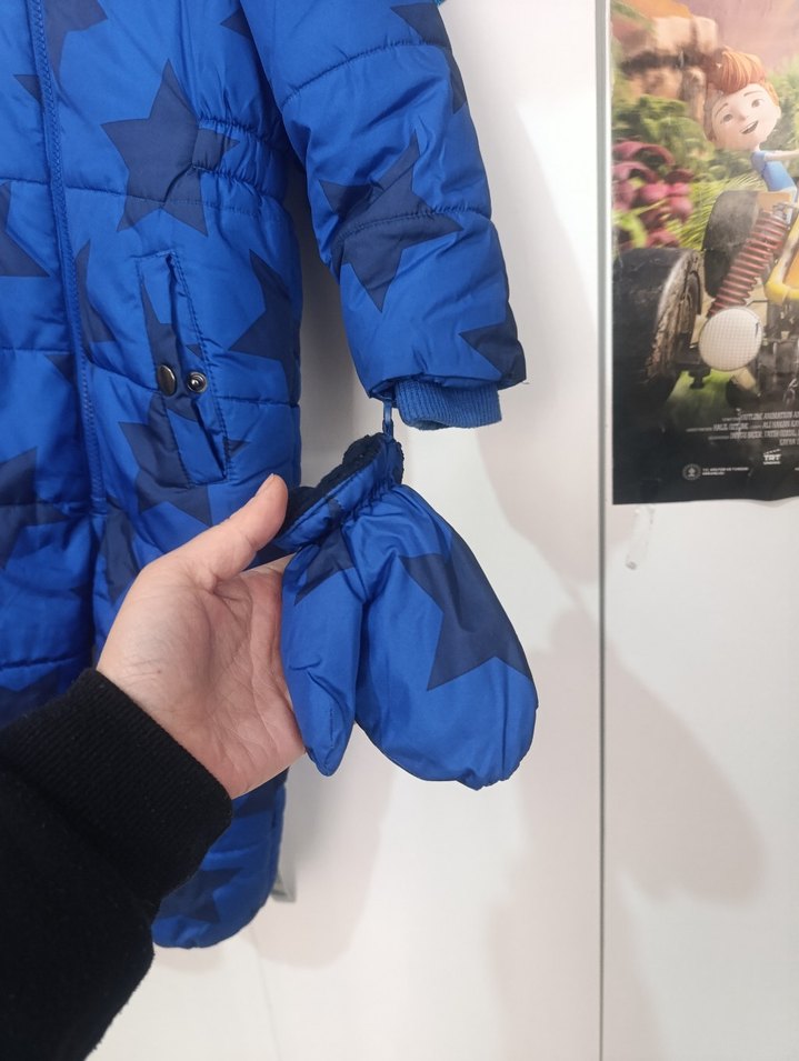 Koyu Mavi Yıldız Desenli Bebek Kar Tulumu - Görsel 5