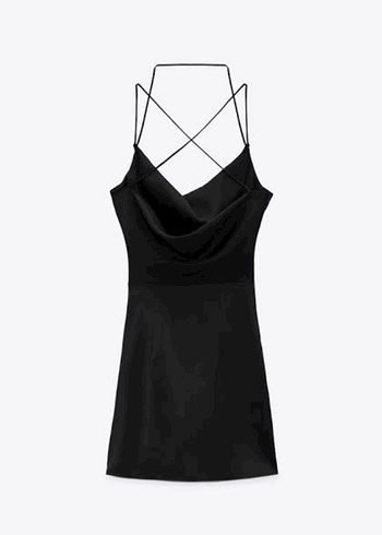 Zara Siyah Drapeli saten Mini Elbise