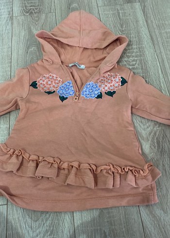 Kız Çocuk Kapüşonlu Fırfırlı Sweatshirt elbise